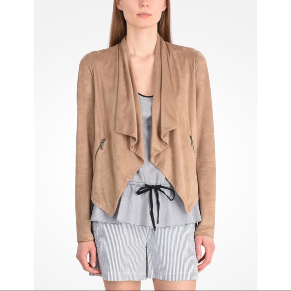 Armani Exchange Brown Tan Faux Suede Fluid Blazer Cardigan - Picture 2 of 12